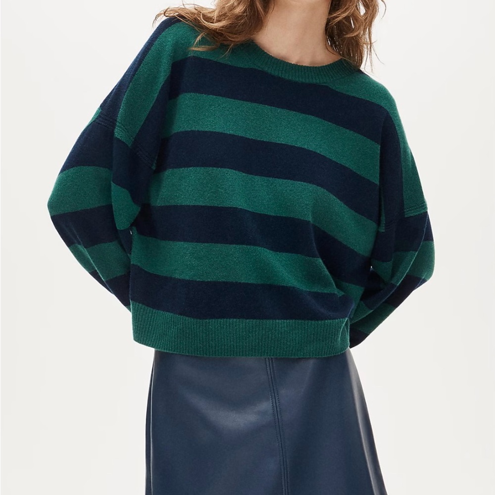 NWT J. Crew Cashmere Crewneck Blouson Sleeve Sweater In Stripe XXS $198